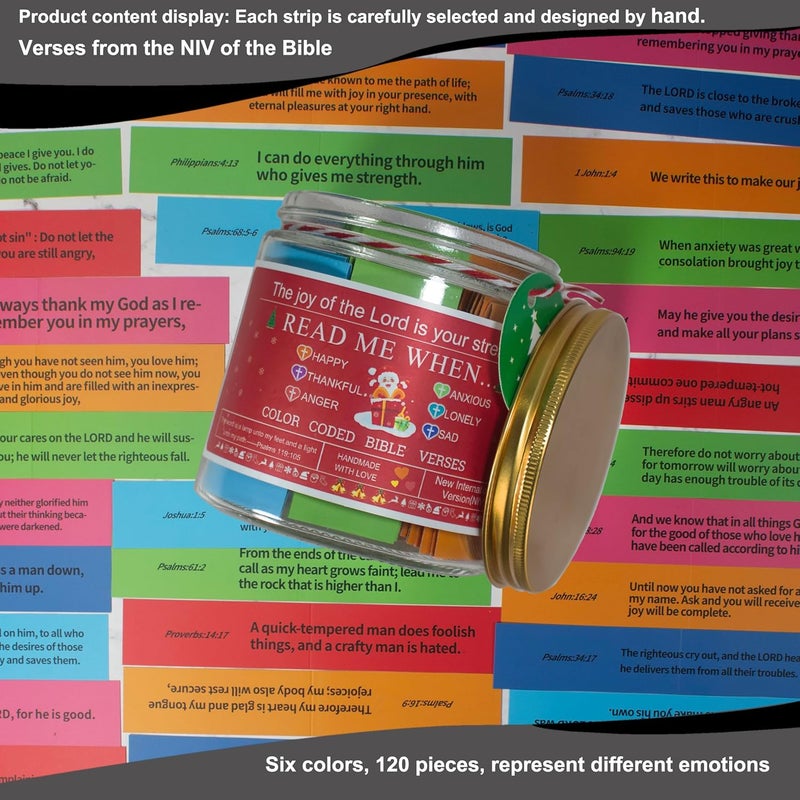 CODINOO Christmas Bible Verse Jar – 120 Color Code Bible Verse, 6 Colors for 6 Emotions, Best Christmas Gifts 2025 For Women, Teen Girls, Grandkids, Unique White Elephant Gifts, Best Holiday Presents - Image 5